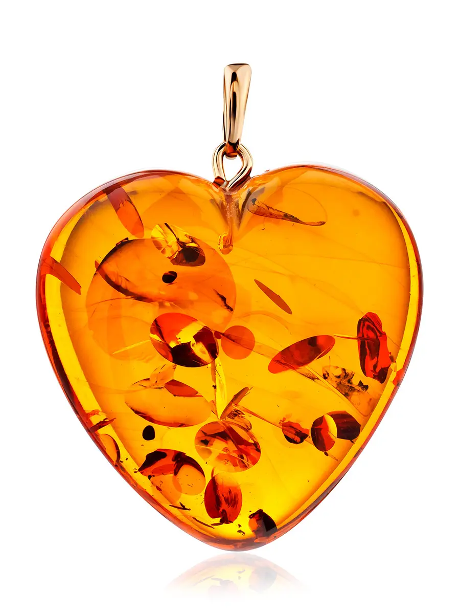 картинка Кулон из натурального цельного янтаря ярко-коньячного цвета «Сердце»  в онлайн магазине