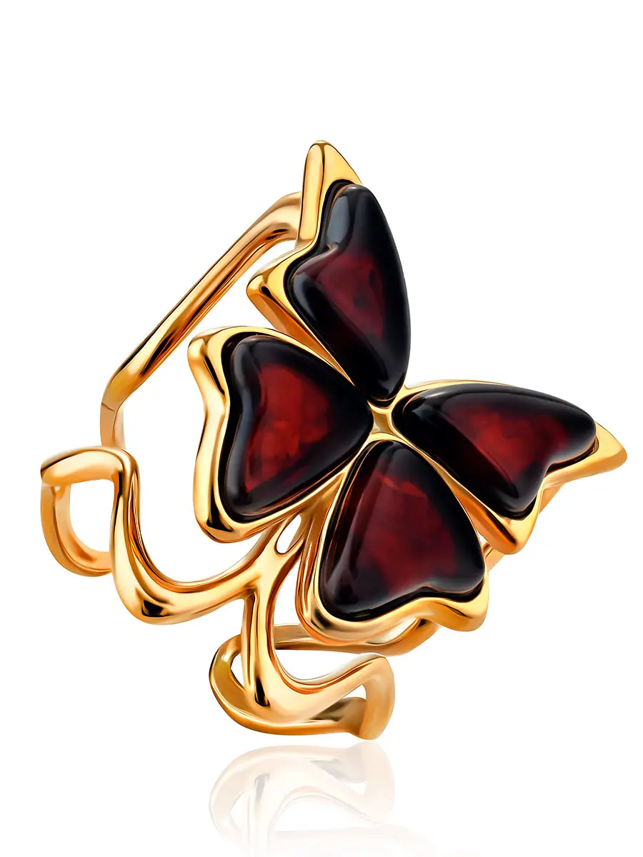 картинка Кольцо в виде бабочки из вишнёвого янтаря «Апрель» в онлайн магазине