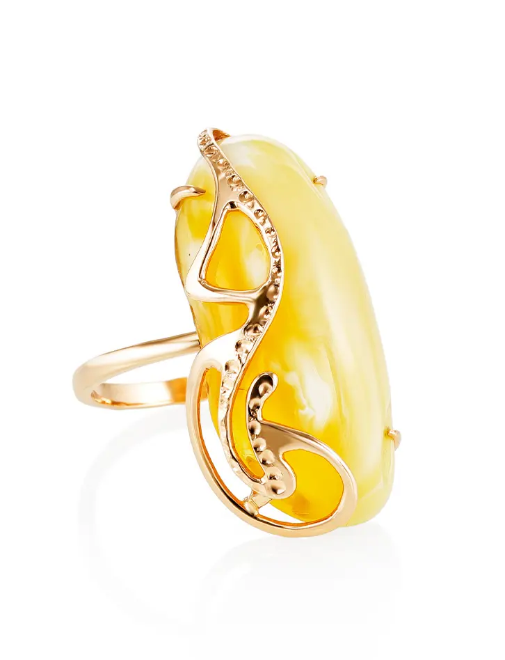 картинка Красивое кольцо из золота и натурального медового янтаря «Версаль» в онлайн магазине