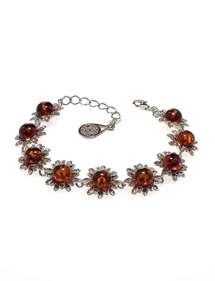 картинка Изумительный браслет «Астра» с янтарём вишнёвого цвета в онлайн магазине