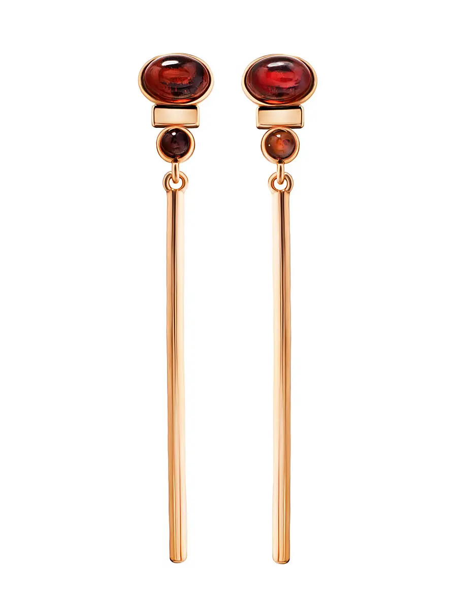 картинка Удлинённые серьги с вишнёвым янтарём «Аркадия» в онлайн магазине