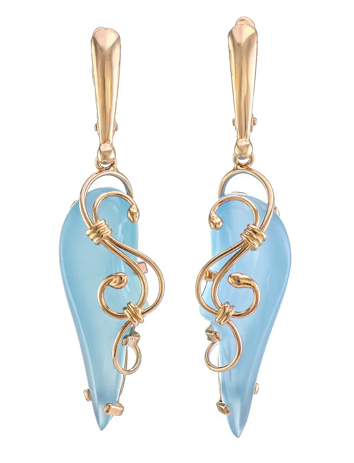 картинка Изысканные золотые серьги «Серенада» с нежно-голубым халцедоном в онлайн магазине