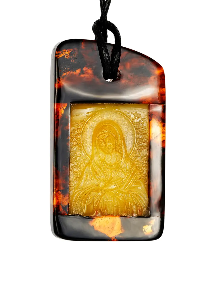 картинка Подвеска-икона из натурального янтаря «Богородица. Умиление (Радость всех радостей)» в онлайн магазине