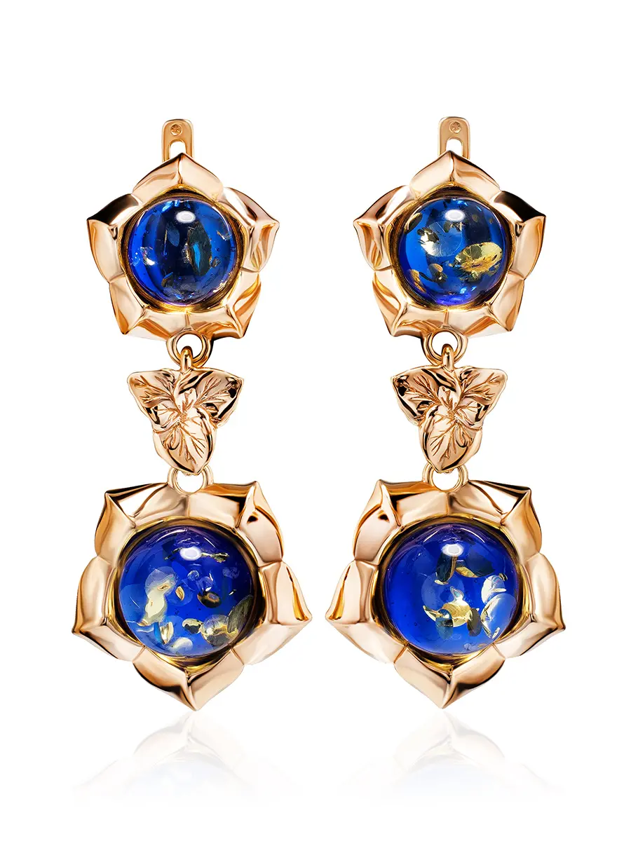 картинка Красивые серьги с синим янтарём «Василёк» в онлайн магазине