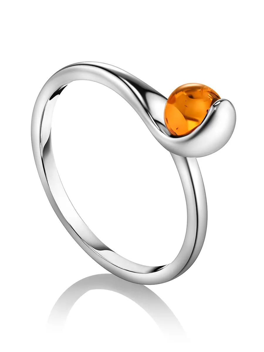 картинка Стильное тонкое кольцо «Лея» из коньячного янтаря в онлайн магазине