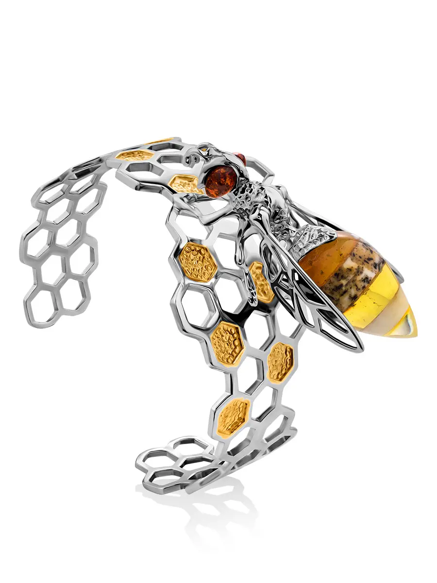 картинка Необычный браслет-манжета «Винни Пух» с янтарём в онлайн магазине