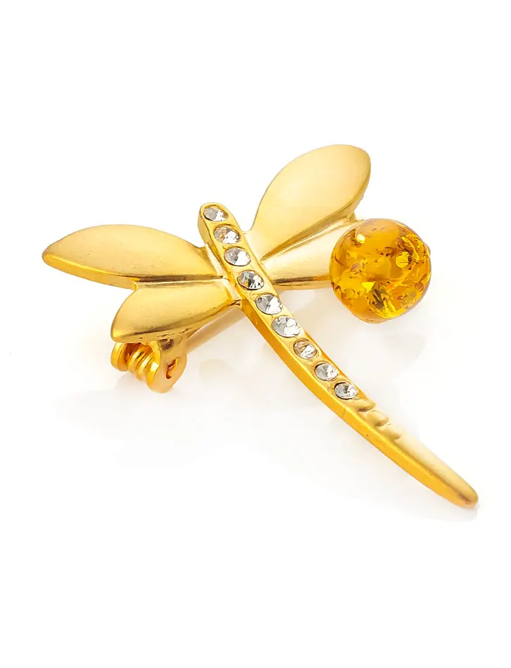 картинка Яркая красивая брошь в виде стрекозы с янтарём и кристаллами Beoluna в онлайн магазине