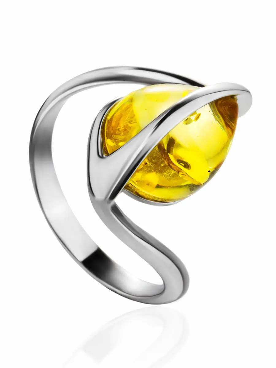 картинка Яркое кольцо с натуральным лимонным янтарём «Голконда» в онлайн магазине