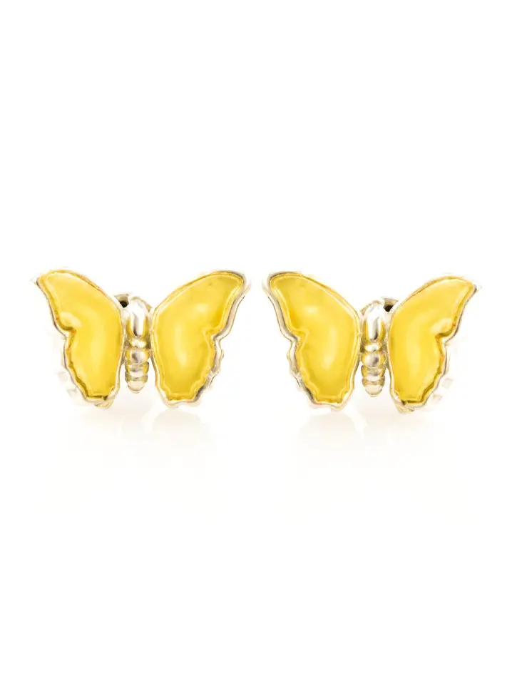 картинка Изящные серьги-пусеты из серебра с натуральным медовым янтарём «Апрель» в онлайн магазине
