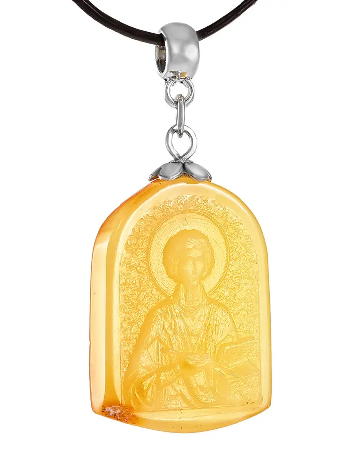 картинка Подвеска-резьба из янтаря «Святой целитель Пантелеймон» в онлайн магазине