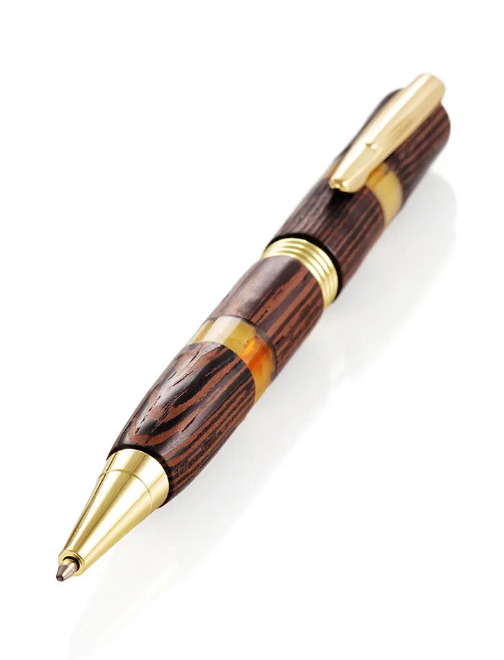 картинка Красивая ручка из древесины венге и натурального балтийского янтаря «Индонезия» в онлайн магазине