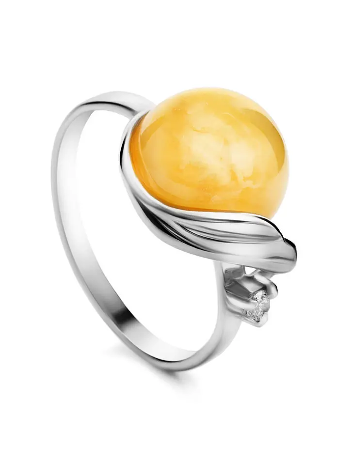 картинка Нежное кольцо «Лебедь» с натуральным медовым янтарём в онлайн магазине
