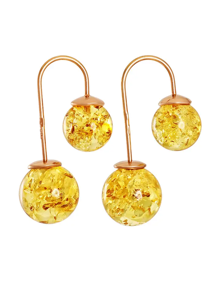 картинка Искрящиеся янтарные серьги с серебром в золоте «Пигаль» в онлайн магазине