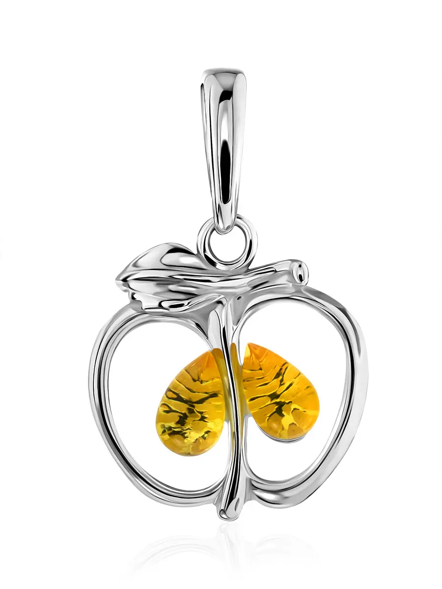 картинка Миниатюрный кулон-яблоко с лимонным янтарём «Конфитюр» в онлайн магазине