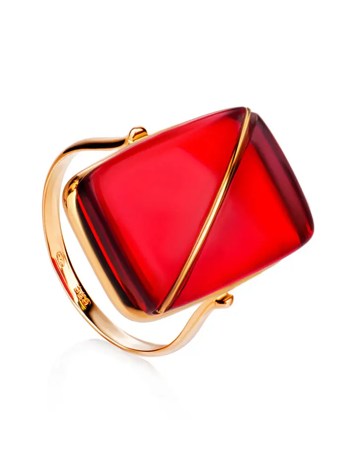 картинка Стильное кольцо с необычным красным янтарём «Сангрил» в онлайн магазине