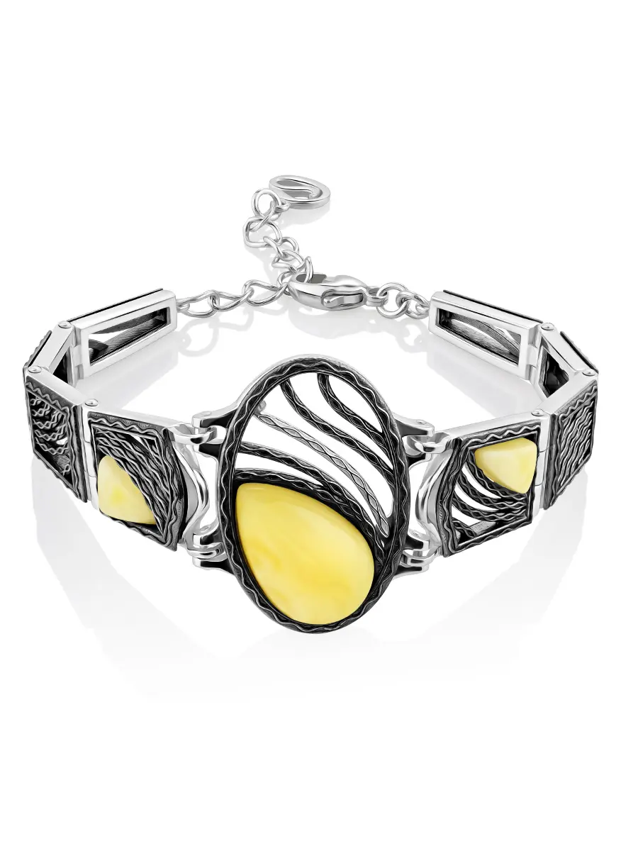 картинка Изящный браслет «Модерн» с натуральным цельным янтарём в онлайн магазине