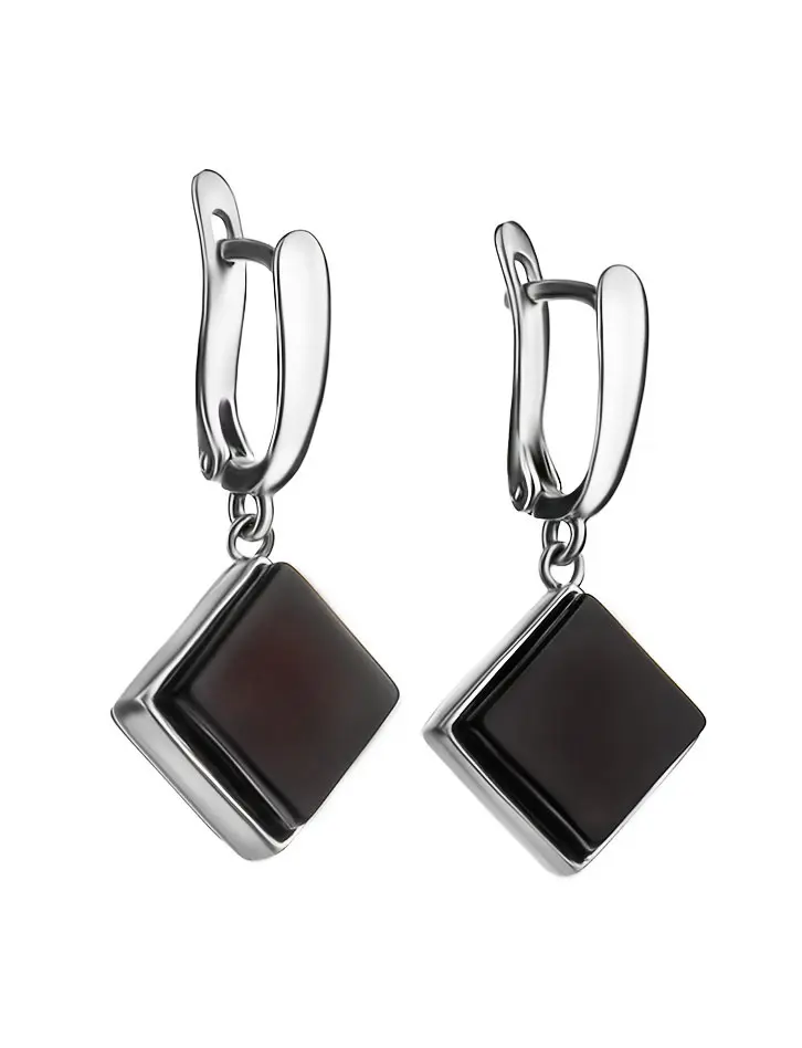 картинка Оригинальные серьги из янтаря тёмно-вишнёвого цвета «Овация» в онлайн магазине