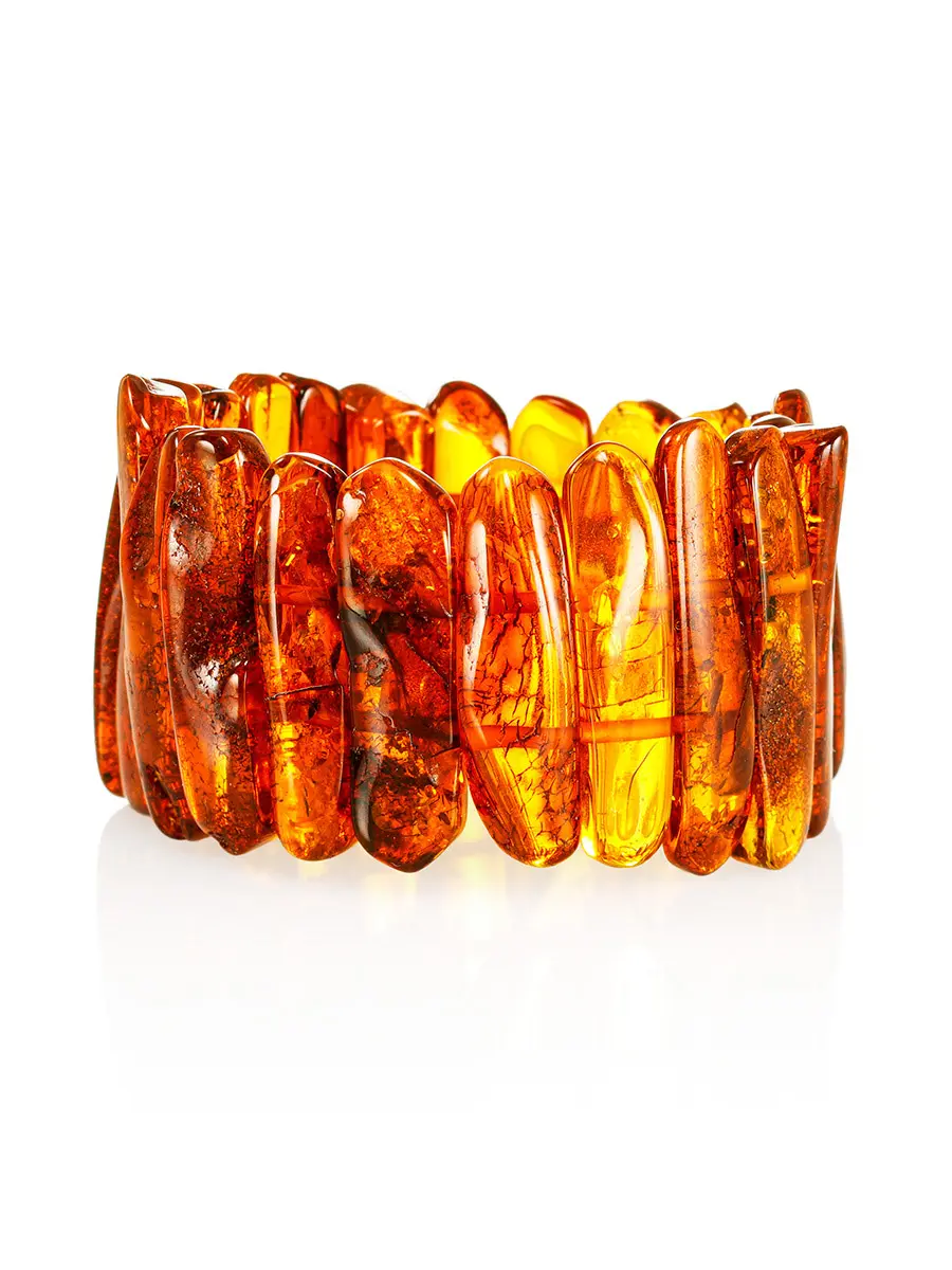 картинка Плоский браслет из натурального янтаря яркого коньячного цвета «Помпеи» в онлайн магазине