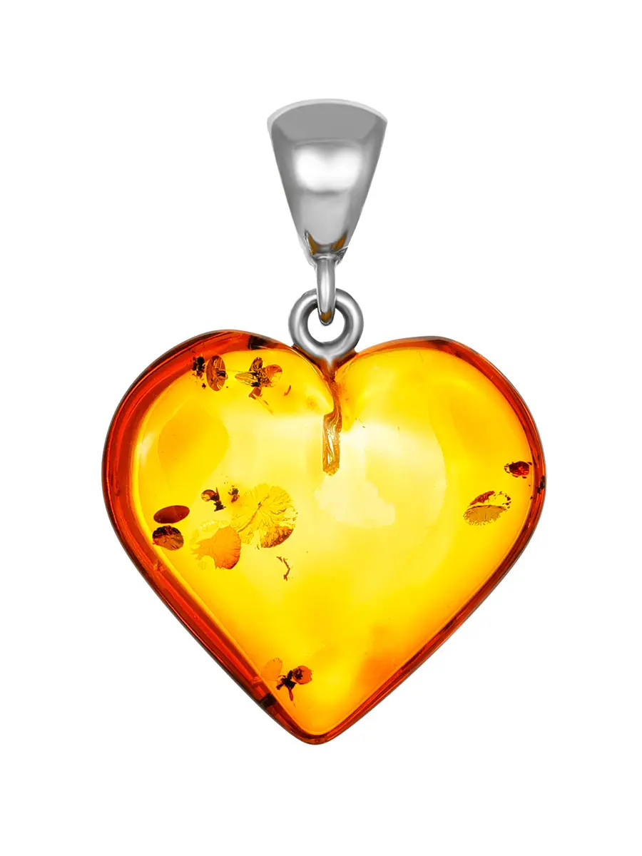 картинка Красивая подвеска в форме сердца из натурального балтийского янтаря коньячного цвета в онлайн магазине