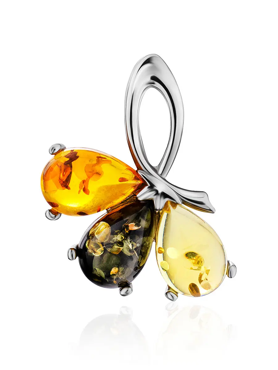 картинка Яркий нарядный кулон с натуральным янтарём трёх цветов «Одуванчик» в онлайн магазине