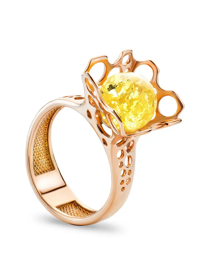 картинка Яркое красивое кольцо с лимонным янтарём «Женева» в онлайн магазине