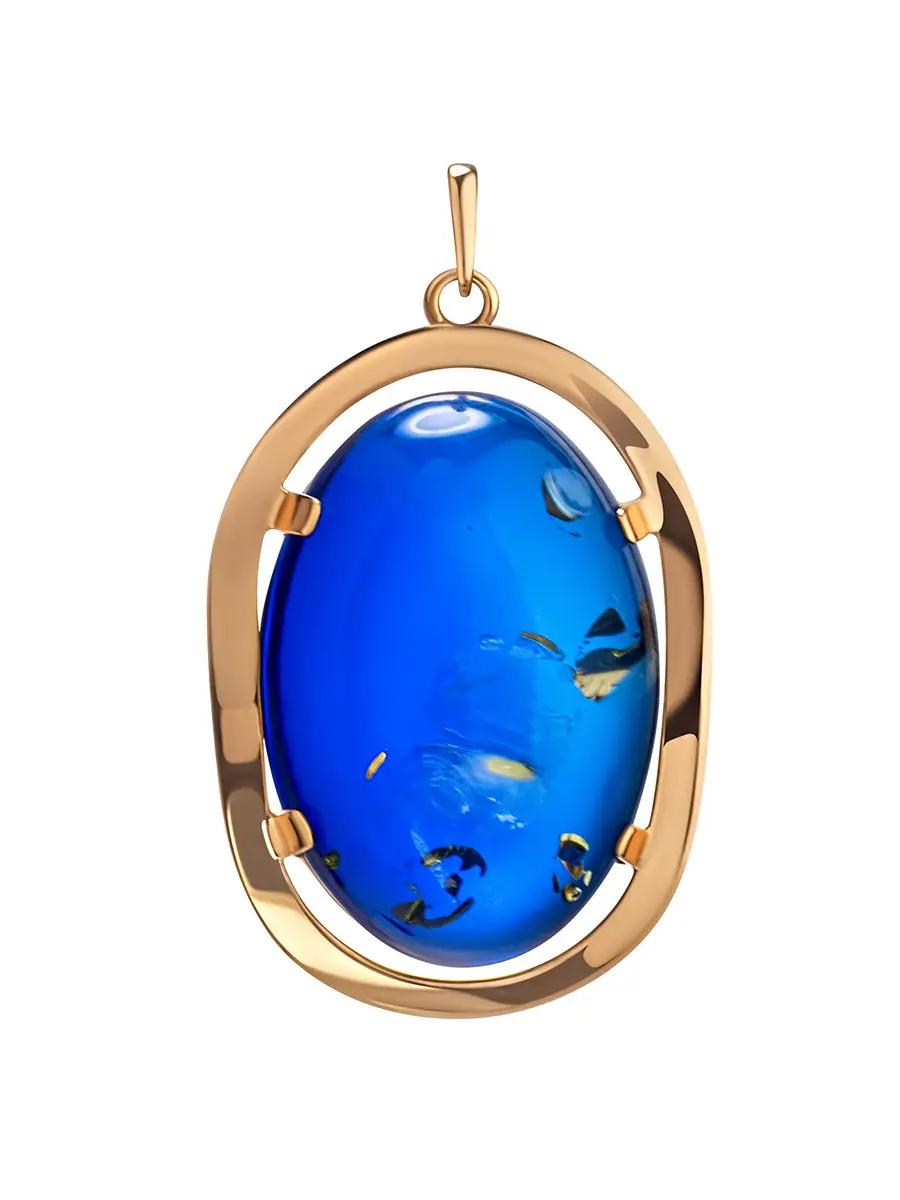 картинка Эффектный позолоченный кулон из ярко-синего янтаря «Элегия» в онлайн магазине