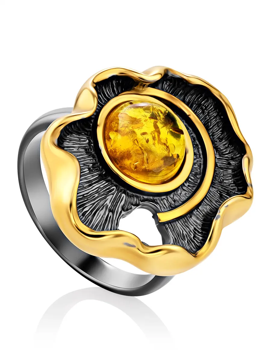 картинка Яркое необычное кольцо из балтийского янтаря «Маракуйя» в онлайн магазине