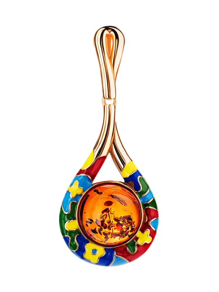 картинка Яркая эмалевая подвеска, украшенная натуральным коньячным янтарём «Суздаль» в онлайн магазине