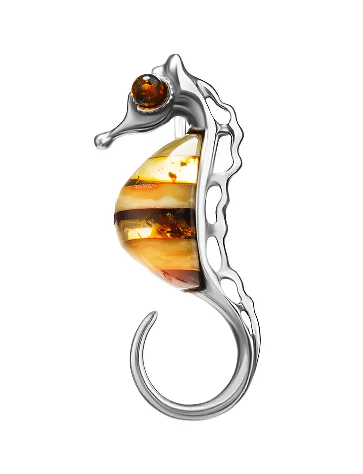 картинка Крупный кулон «Морской конёк» с натуральным янтарём разных оттенков в онлайн магазине