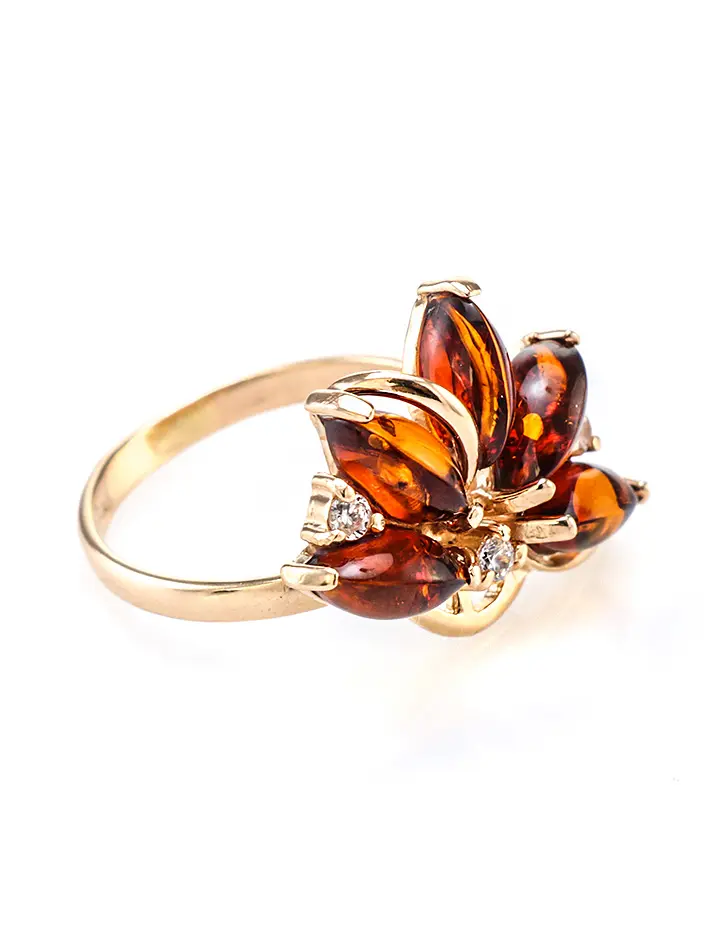 картинка Роскошное кольцо «Лотос» из натурального янтаря в онлайн магазине