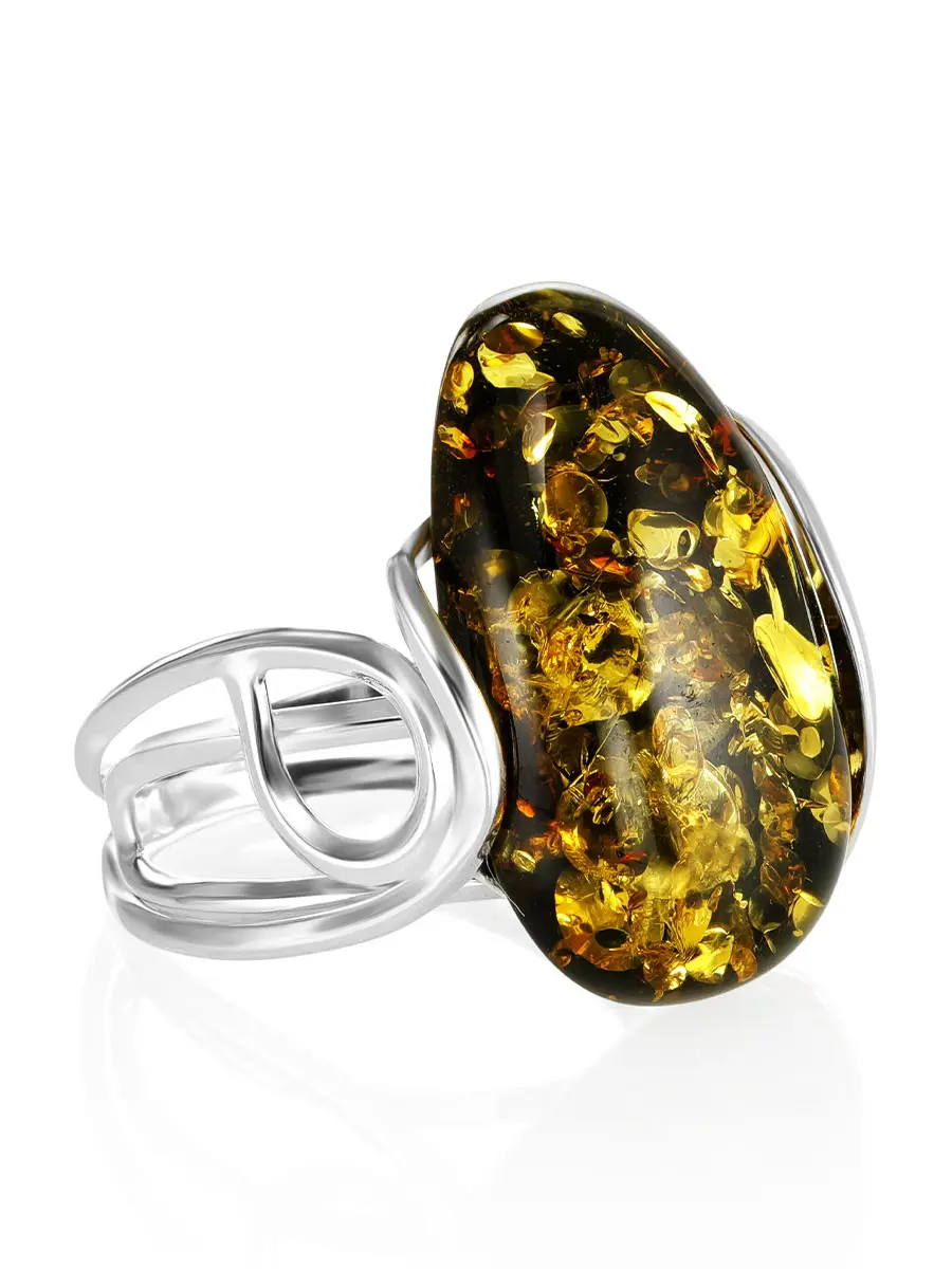 картинка Крупное кольцо со вставкой из натурального зелёного янтаря «Валенсия» в онлайн магазине
