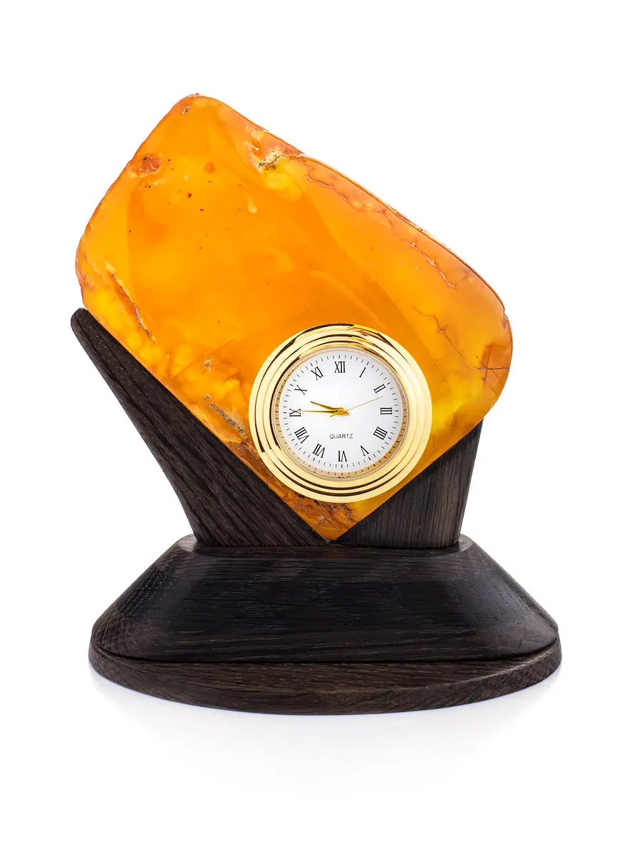 картинка Небольшие каминные часы из натурального балтийского янтаря и дерева в онлайн магазине