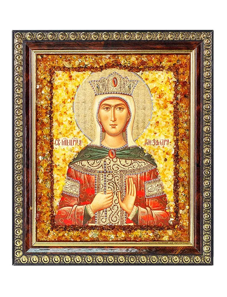 картинка Икона, украшенная натуральным янтарём «Святая мученица Александра» в онлайн магазине