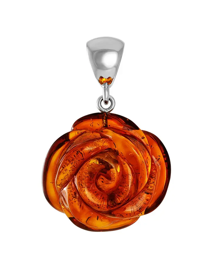 картинка Очаровательная резная подвеска из натурального янтаря «Солнечная Роза» в онлайн магазине