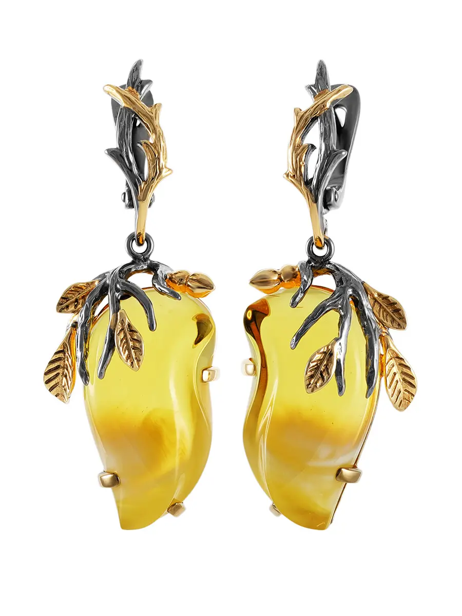 картинка Роскошные серьги из натурального балтийского янтаря в золочённом серебре «Версаль» в онлайн магазине