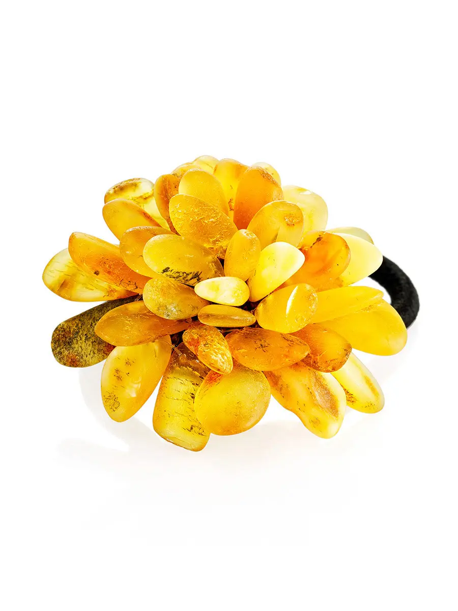 картинка Резинка для волос, украшенная цветочком из балтийского янтаря с матовой поверхностью в онлайн магазине