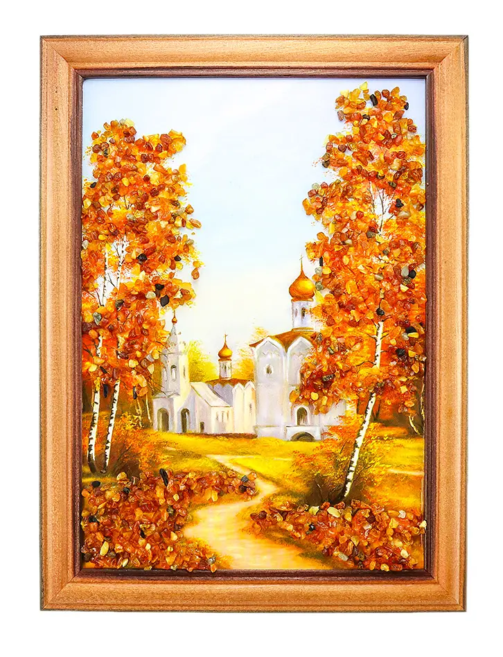 картинка Вертикальная картина с янтарём «Дорога к храму» среднего формата в онлайн магазине