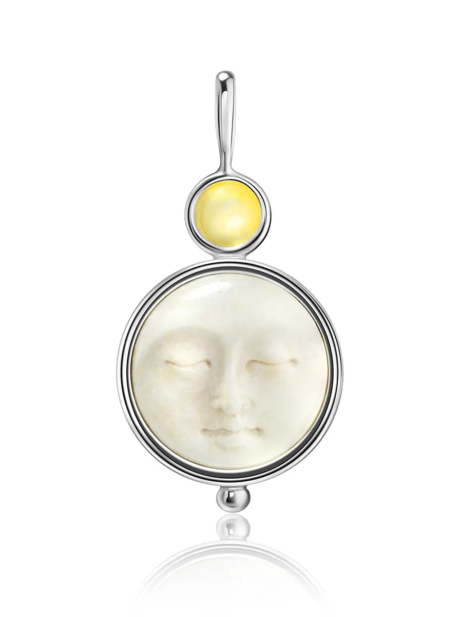 картинка Крупный кулон «Луна» из серебра и натурального янтаря в онлайн магазине