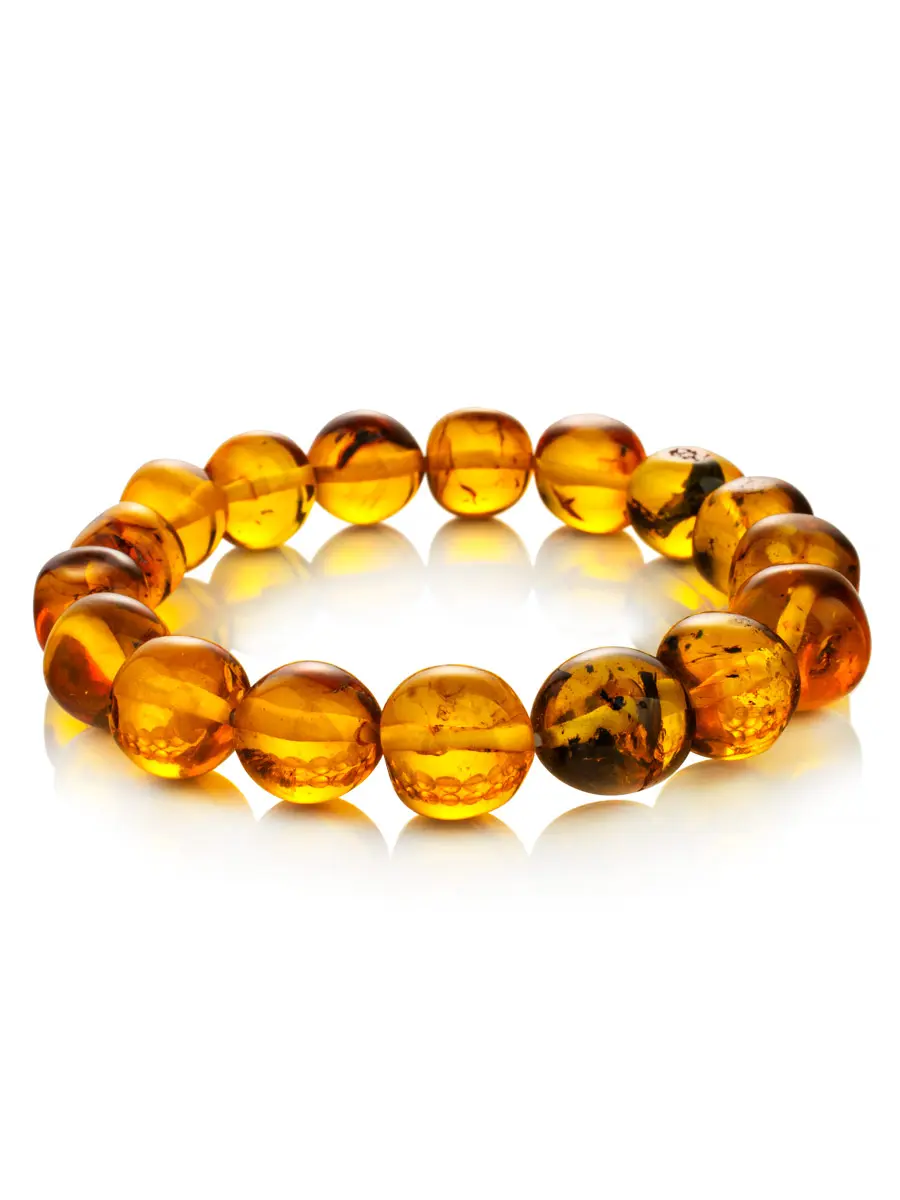 картинка Сияющий браслет из натурального золотистого янтаря «Мятый шар» в онлайн магазине