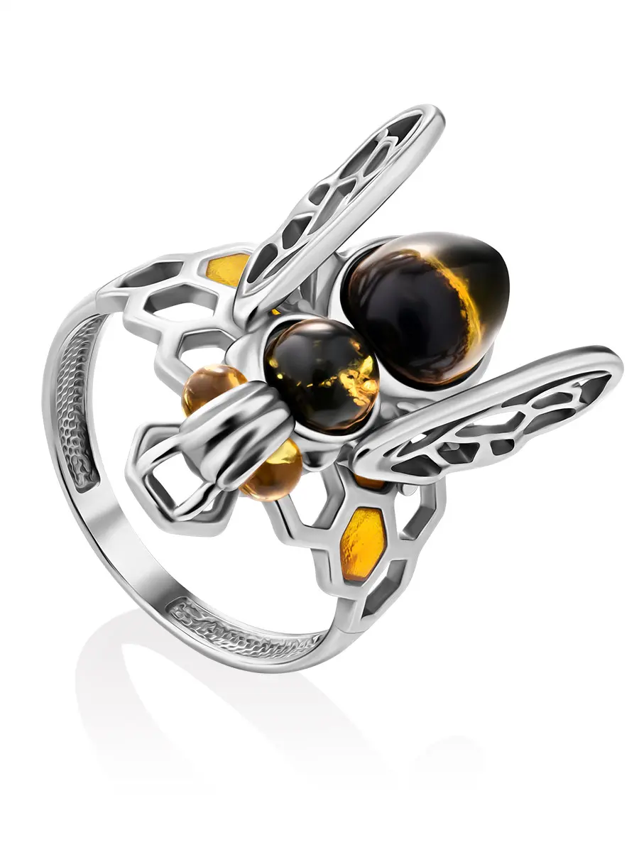 картинка Необычное кольцо «Винни Пух» с натуральным янтарём в онлайн магазине