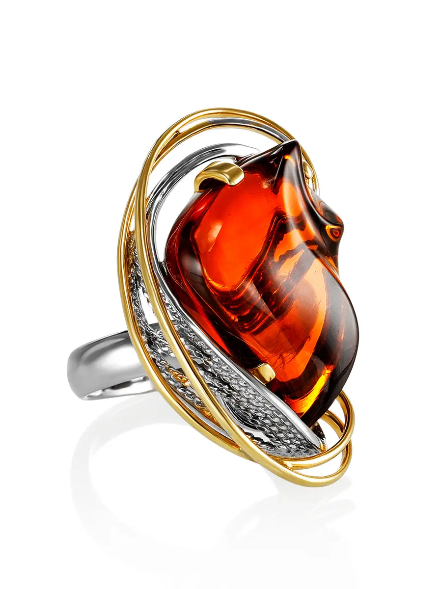 картинка Роскошное яркое кольцо из натурального коньячного янтаря «Филигрань» в онлайн магазине