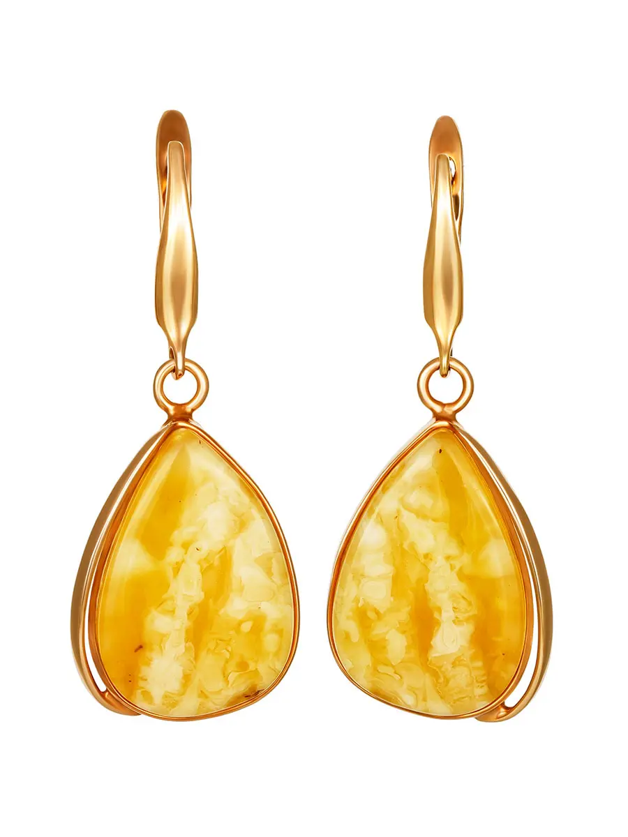 картинка Серьги из янтаря медового цвета с красивой пейзажной текстурой «Лагуна» в онлайн магазине