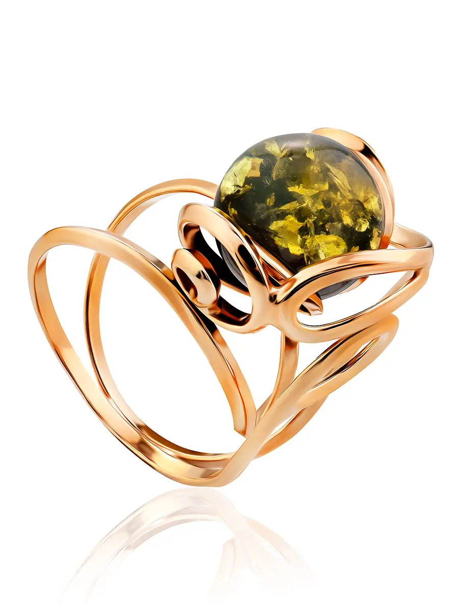 картинка Роскошное кольцо «Валенсия» из янтаря зелёного цвета в онлайн магазине