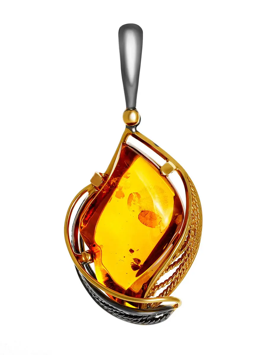картинка Роскошный кулон из натурального золотистого-коньячного янтаря «Филигрань» в онлайн магазине
