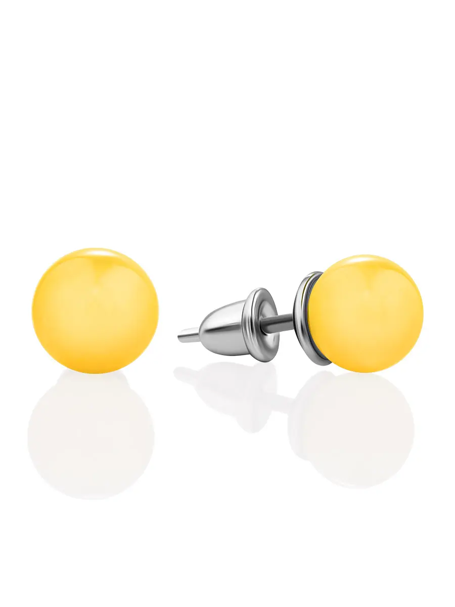 картинка Нежные серьги-гвоздики с медовым янтарём «Ягодка» в онлайн магазине