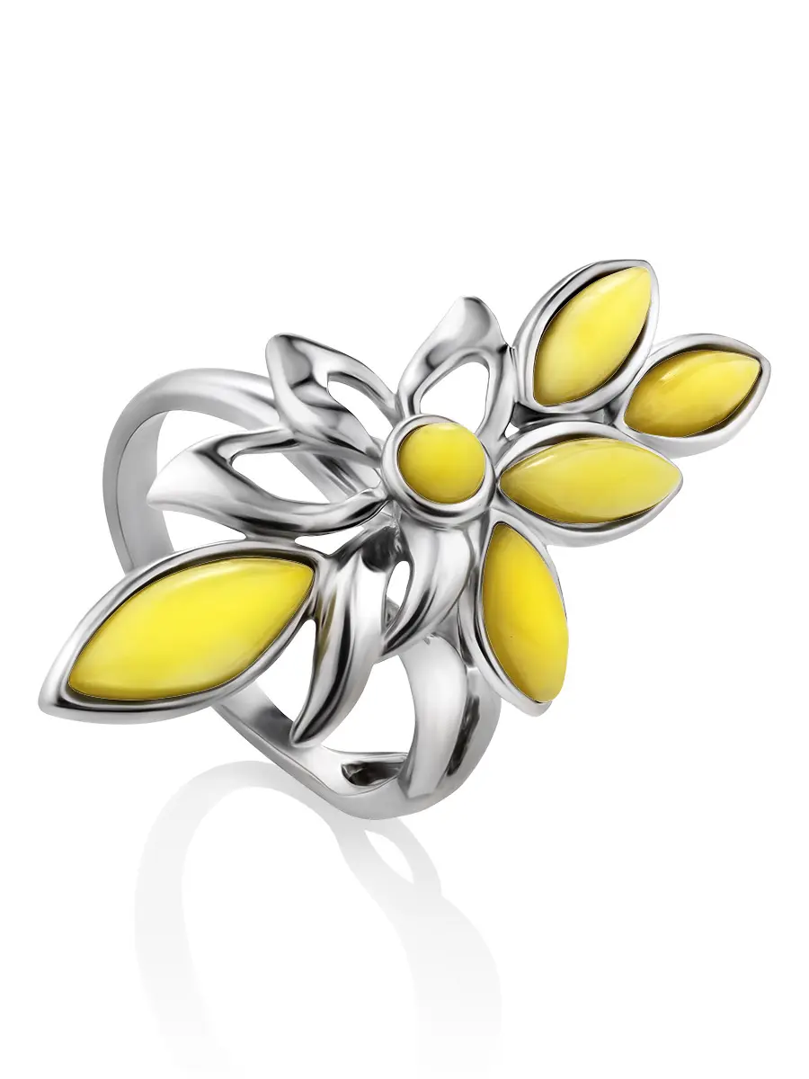 картинка Нежное кольцо из натурального балтийского янтаря медового цвета «Черёмуха» в онлайн магазине