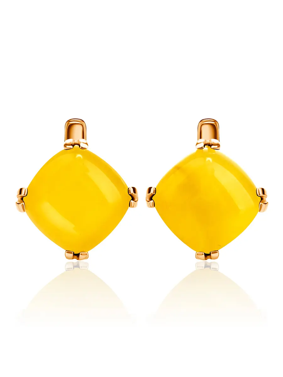 картинка Стильные позолоченные серьги с медовым янтарём «Византия» в онлайн магазине
