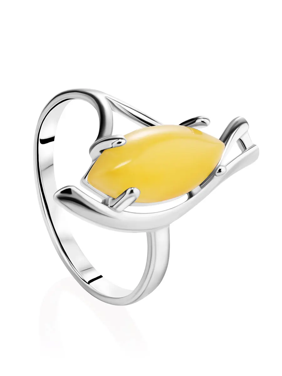 картинка Нежное кольцо с натуральным медовым янтарём «Ирис» в онлайн магазине