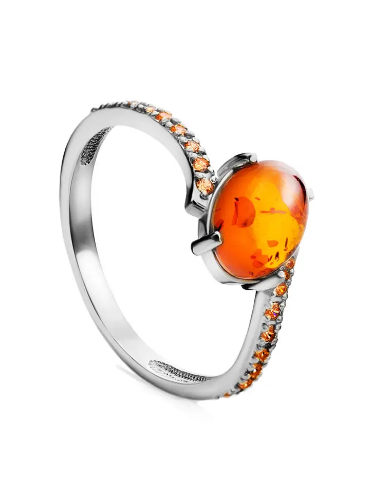 картинка Нежное кольцо с янтарём и цирконитами «Ренессанс» в онлайн магазине