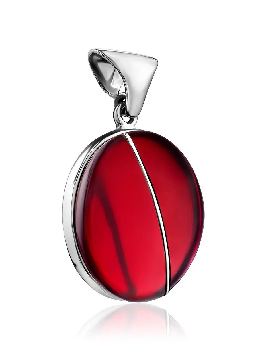 картинка Яркая подвеска «Сангрил» из серебра с янтарём красного цвета в онлайн магазине